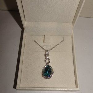Lady Colour Blue Stone Silver Tone Necklace